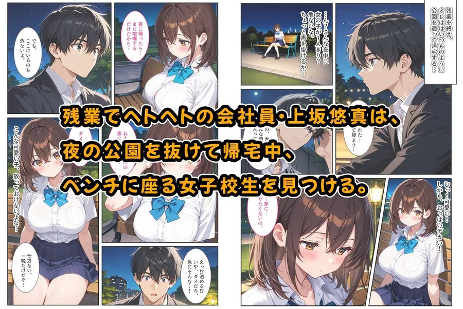 【無料エロ漫画・同人】夜の公園で爆乳女子校生を拾ったら…-1枚目