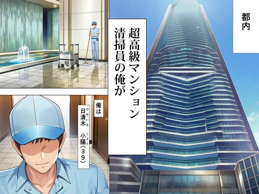 【無料エロ漫画・同人】超高級マンション清掃員の俺、仕事ついでにハイスペ美人居住者たちの愚痴を聞いていたら完全合意の中出しハーレム生活を送ってしまう-1枚目